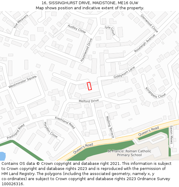 16, SISSINGHURST DRIVE, MAIDSTONE, ME16 0UW: Location map and indicative extent of plot