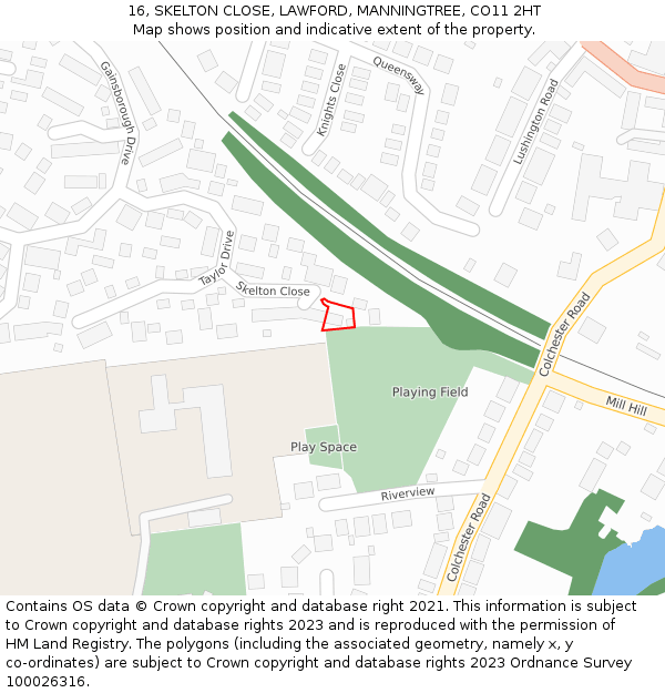 16, SKELTON CLOSE, LAWFORD, MANNINGTREE, CO11 2HT: Location map and indicative extent of plot