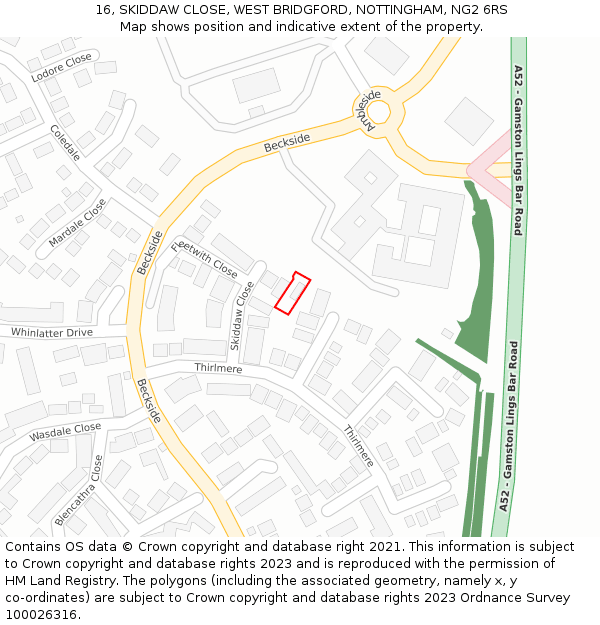 16, SKIDDAW CLOSE, WEST BRIDGFORD, NOTTINGHAM, NG2 6RS: Location map and indicative extent of plot