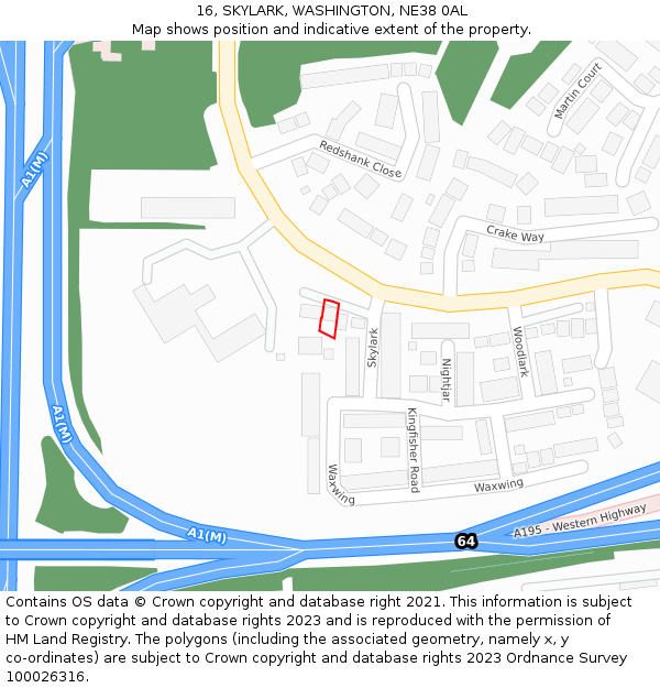 16, SKYLARK, WASHINGTON, NE38 0AL: Location map and indicative extent of plot