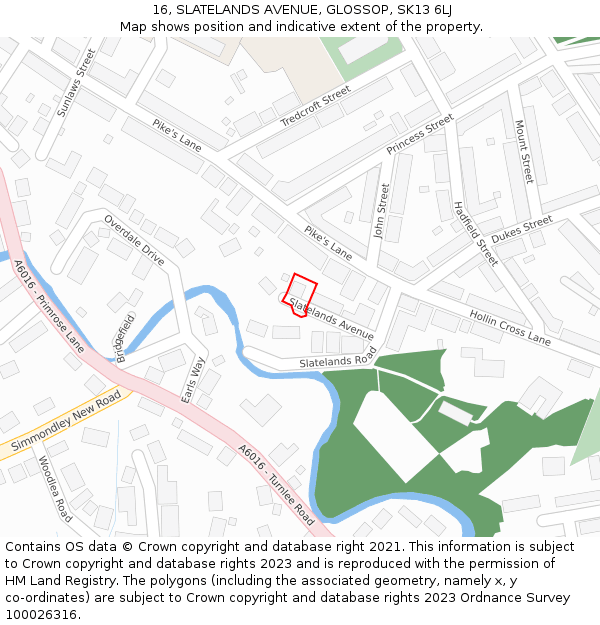 16, SLATELANDS AVENUE, GLOSSOP, SK13 6LJ: Location map and indicative extent of plot