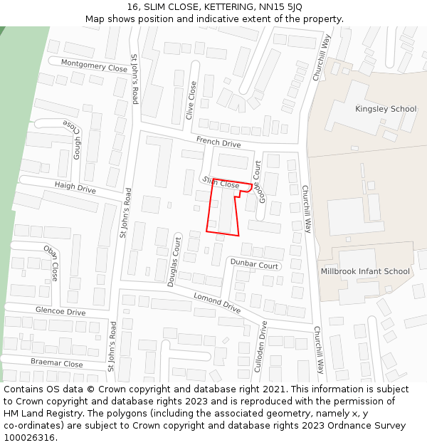 16, SLIM CLOSE, KETTERING, NN15 5JQ: Location map and indicative extent of plot