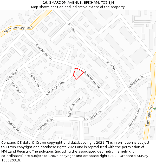 16, SMARDON AVENUE, BRIXHAM, TQ5 8JN: Location map and indicative extent of plot