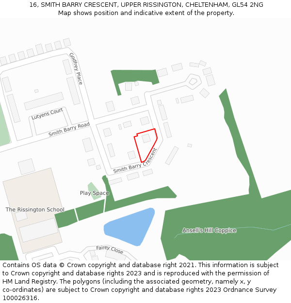 16, SMITH BARRY CRESCENT, UPPER RISSINGTON, CHELTENHAM, GL54 2NG: Location map and indicative extent of plot