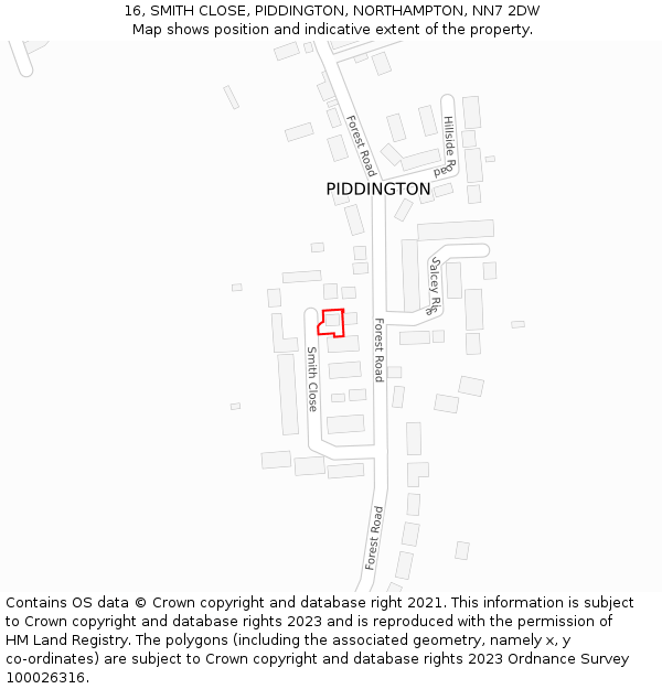 16, SMITH CLOSE, PIDDINGTON, NORTHAMPTON, NN7 2DW: Location map and indicative extent of plot