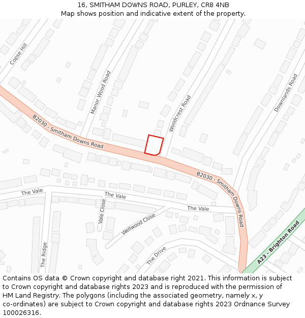 16, SMITHAM DOWNS ROAD, PURLEY, CR8 4NB: Location map and indicative extent of plot