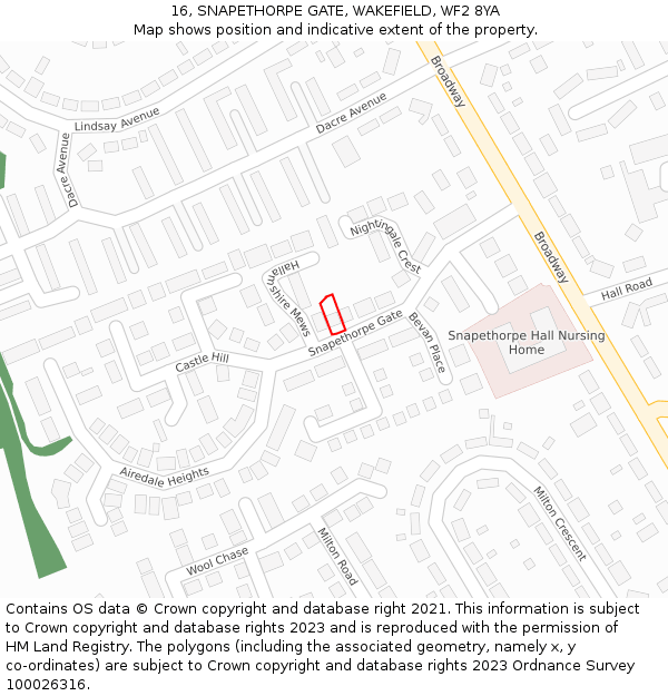 16, SNAPETHORPE GATE, WAKEFIELD, WF2 8YA: Location map and indicative extent of plot