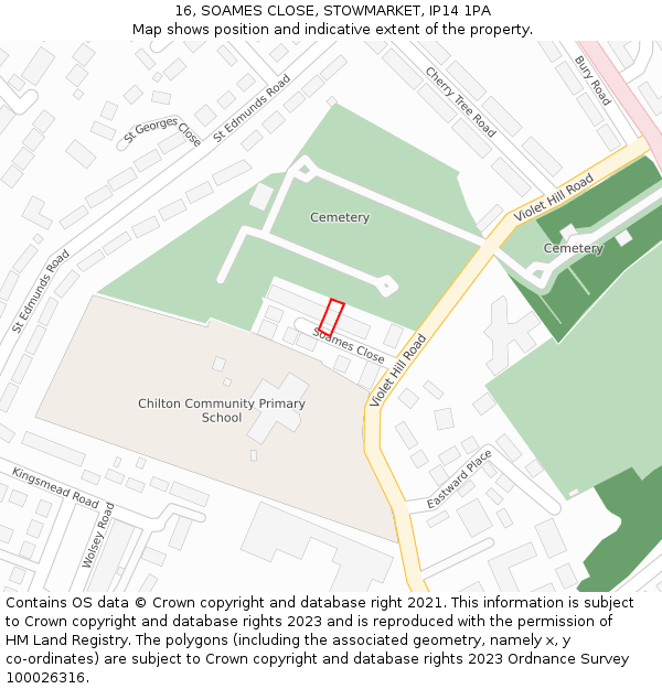 16, SOAMES CLOSE, STOWMARKET, IP14 1PA: Location map and indicative extent of plot