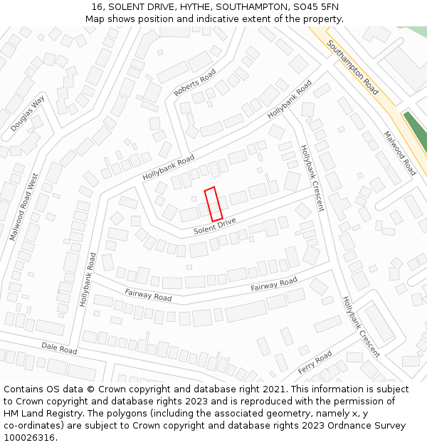 16, SOLENT DRIVE, HYTHE, SOUTHAMPTON, SO45 5FN: Location map and indicative extent of plot