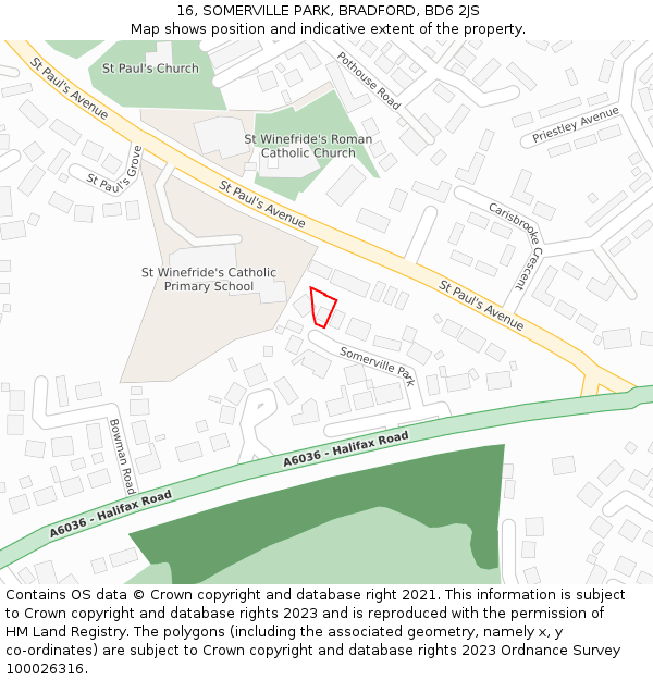 16, SOMERVILLE PARK, BRADFORD, BD6 2JS: Location map and indicative extent of plot