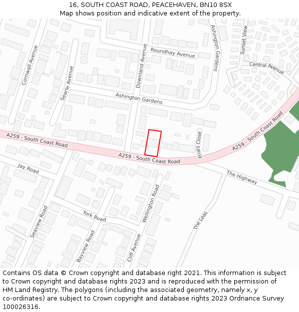 16, SOUTH COAST ROAD, PEACEHAVEN, BN10 8SX: Location map and indicative extent of plot