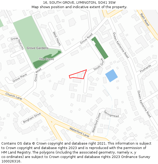 16, SOUTH GROVE, LYMINGTON, SO41 3SW: Location map and indicative extent of plot