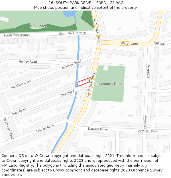 16, SOUTH PARK DRIVE, ILFORD, IG3 9AG: Location map and indicative extent of plot