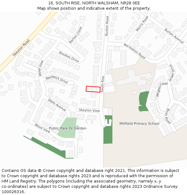 16, SOUTH RISE, NORTH WALSHAM, NR28 0EE: Location map and indicative extent of plot