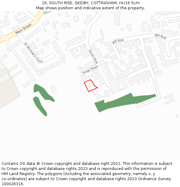 16, SOUTH RISE, SKIDBY, COTTINGHAM, HU16 5UH: Location map and indicative extent of plot