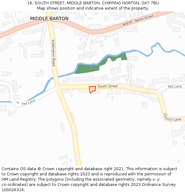 16, SOUTH STREET, MIDDLE BARTON, CHIPPING NORTON, OX7 7BU: Location map and indicative extent of plot