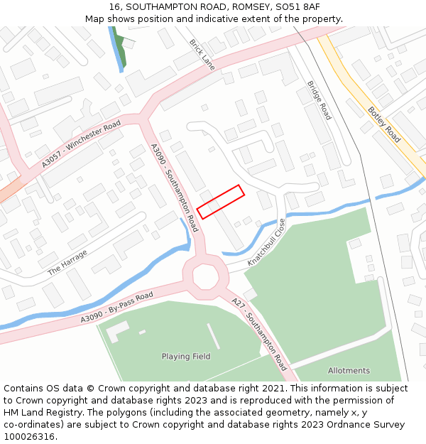 16, SOUTHAMPTON ROAD, ROMSEY, SO51 8AF: Location map and indicative extent of plot