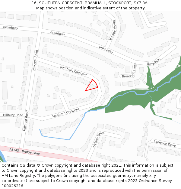 16, SOUTHERN CRESCENT, BRAMHALL, STOCKPORT, SK7 3AH: Location map and indicative extent of plot