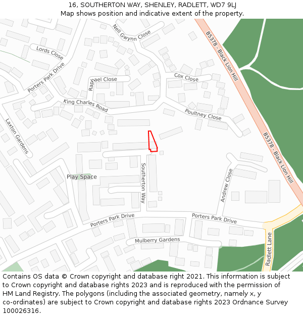 16, SOUTHERTON WAY, SHENLEY, RADLETT, WD7 9LJ: Location map and indicative extent of plot