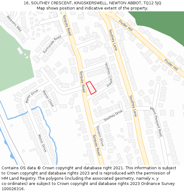 16, SOUTHEY CRESCENT, KINGSKERSWELL, NEWTON ABBOT, TQ12 5JQ: Location map and indicative extent of plot