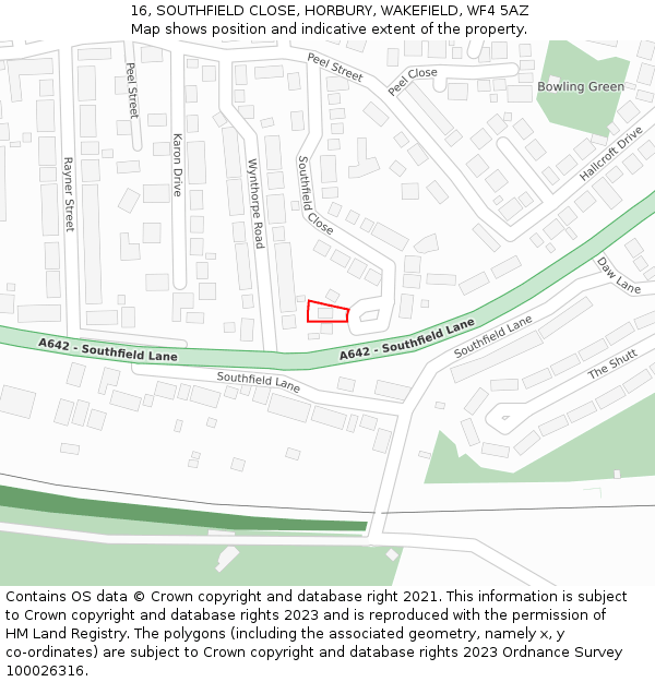 16, SOUTHFIELD CLOSE, HORBURY, WAKEFIELD, WF4 5AZ: Location map and indicative extent of plot