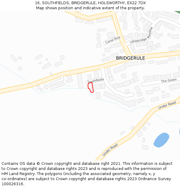 16, SOUTHFIELDS, BRIDGERULE, HOLSWORTHY, EX22 7DX: Location map and indicative extent of plot