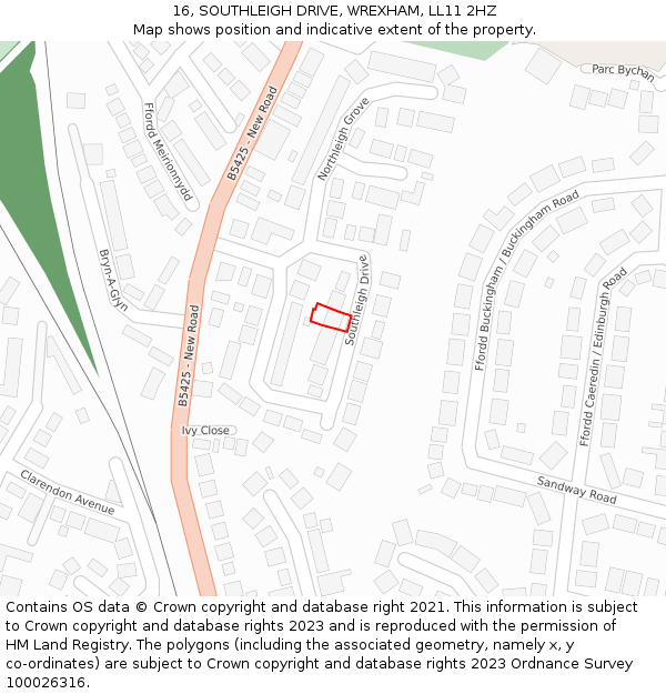 16, SOUTHLEIGH DRIVE, WREXHAM, LL11 2HZ: Location map and indicative extent of plot