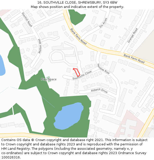 16, SOUTHVILLE CLOSE, SHREWSBURY, SY3 6BW: Location map and indicative extent of plot