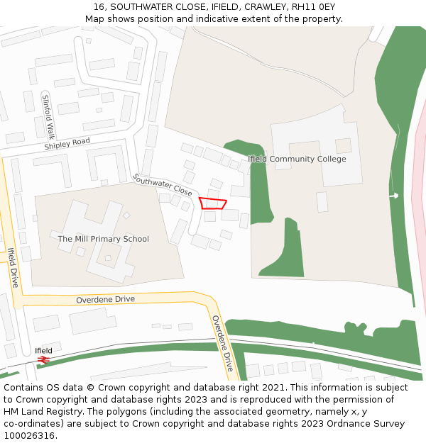 16, SOUTHWATER CLOSE, IFIELD, CRAWLEY, RH11 0EY: Location map and indicative extent of plot