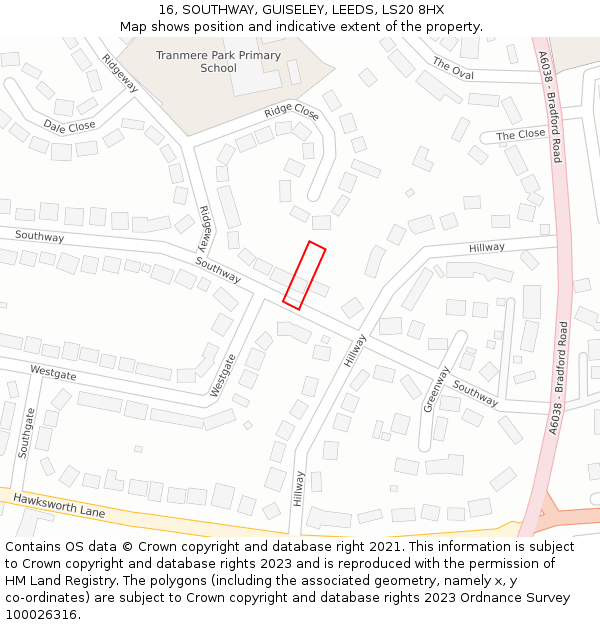 16, SOUTHWAY, GUISELEY, LEEDS, LS20 8HX: Location map and indicative extent of plot