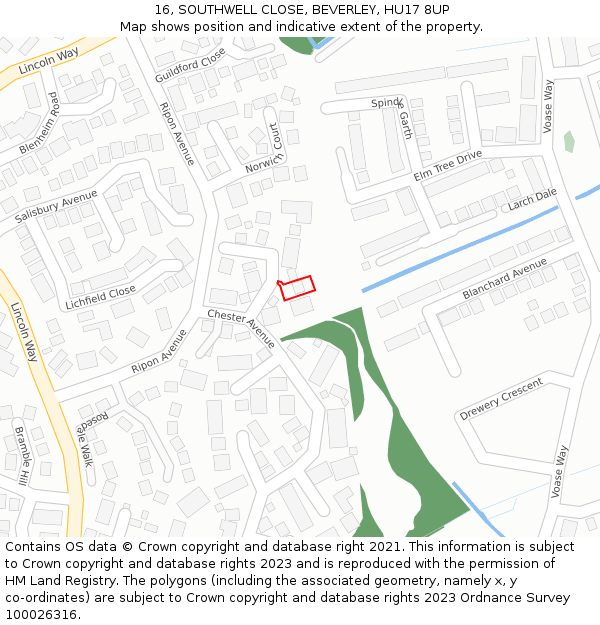 16, SOUTHWELL CLOSE, BEVERLEY, HU17 8UP: Location map and indicative extent of plot