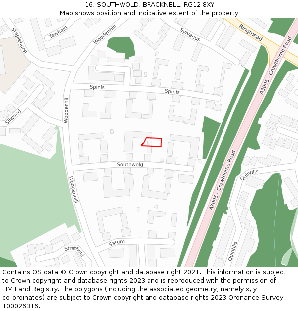 16, SOUTHWOLD, BRACKNELL, RG12 8XY: Location map and indicative extent of plot