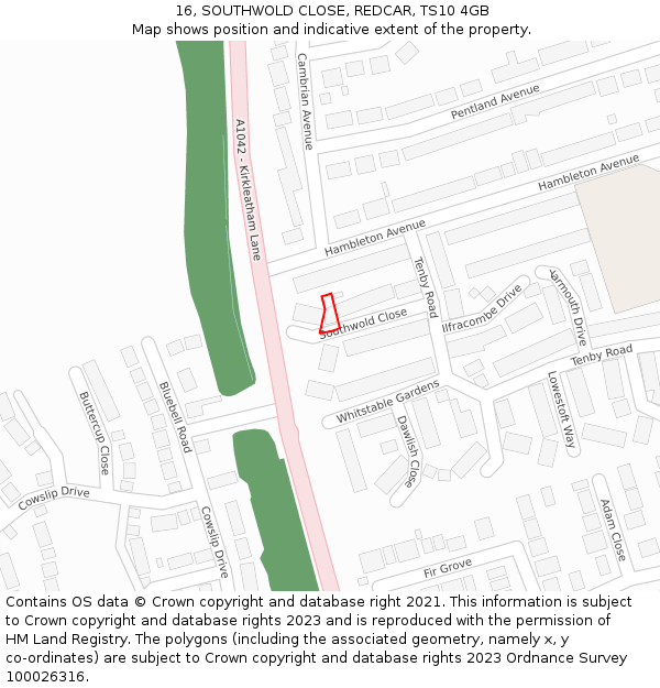 16, SOUTHWOLD CLOSE, REDCAR, TS10 4GB: Location map and indicative extent of plot