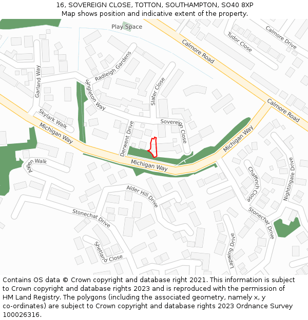 16, SOVEREIGN CLOSE, TOTTON, SOUTHAMPTON, SO40 8XP: Location map and indicative extent of plot