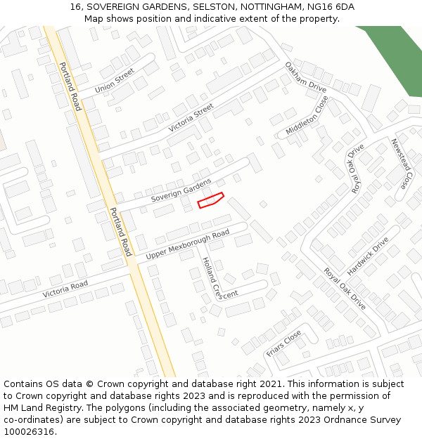 16, SOVEREIGN GARDENS, SELSTON, NOTTINGHAM, NG16 6DA: Location map and indicative extent of plot