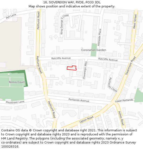 16, SOVEREIGN WAY, RYDE, PO33 3DL: Location map and indicative extent of plot