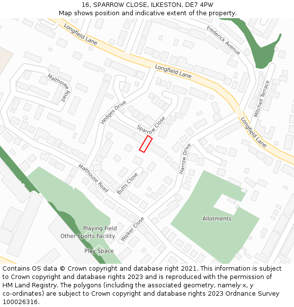 16, SPARROW CLOSE, ILKESTON, DE7 4PW: Location map and indicative extent of plot
