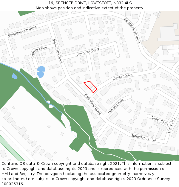 16, SPENCER DRIVE, LOWESTOFT, NR32 4LS: Location map and indicative extent of plot