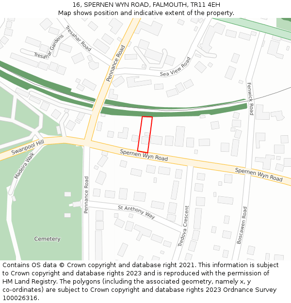 16, SPERNEN WYN ROAD, FALMOUTH, TR11 4EH: Location map and indicative extent of plot