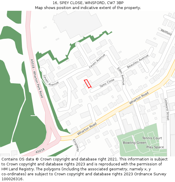 16, SPEY CLOSE, WINSFORD, CW7 3BP: Location map and indicative extent of plot