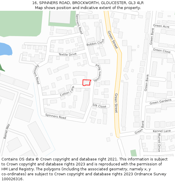 16, SPINNERS ROAD, BROCKWORTH, GLOUCESTER, GL3 4LR: Location map and indicative extent of plot