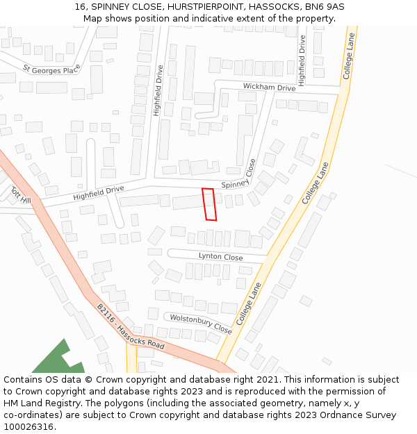 16, SPINNEY CLOSE, HURSTPIERPOINT, HASSOCKS, BN6 9AS: Location map and indicative extent of plot