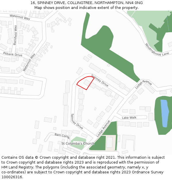 16, SPINNEY DRIVE, COLLINGTREE, NORTHAMPTON, NN4 0NG: Location map and indicative extent of plot