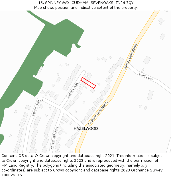 16, SPINNEY WAY, CUDHAM, SEVENOAKS, TN14 7QY: Location map and indicative extent of plot