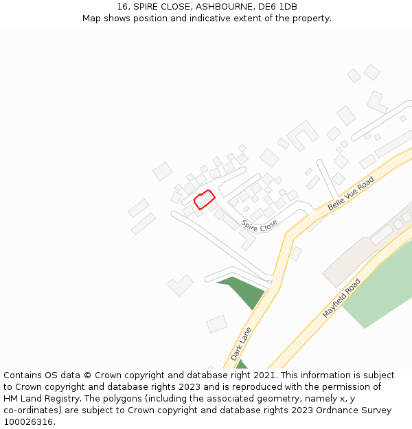 16, SPIRE CLOSE, ASHBOURNE, DE6 1DB: Location map and indicative extent of plot
