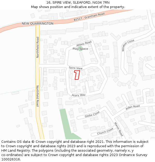 16, SPIRE VIEW, SLEAFORD, NG34 7RN: Location map and indicative extent of plot