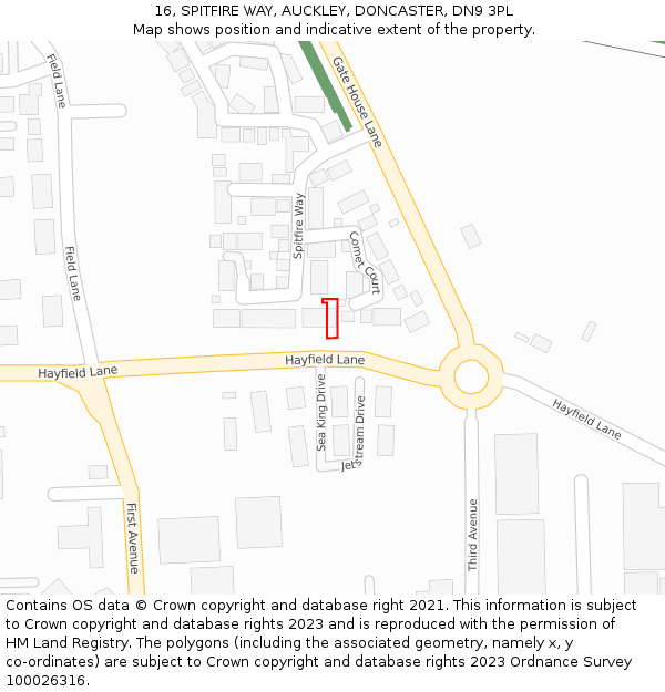 16, SPITFIRE WAY, AUCKLEY, DONCASTER, DN9 3PL: Location map and indicative extent of plot