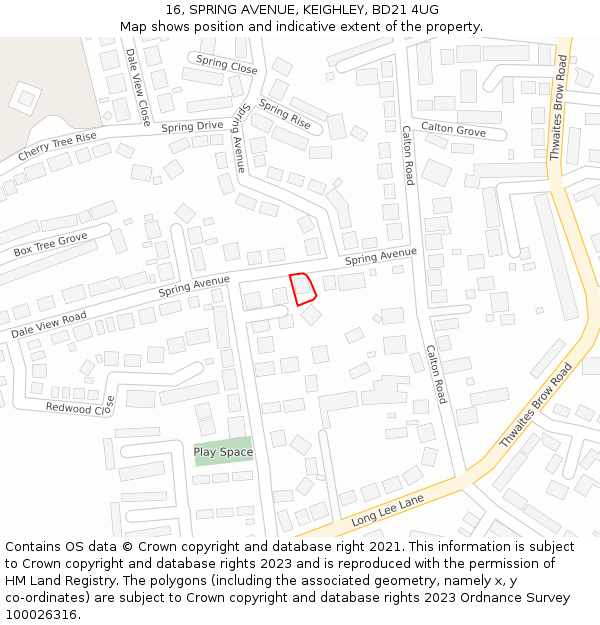 16, SPRING AVENUE, KEIGHLEY, BD21 4UG: Location map and indicative extent of plot