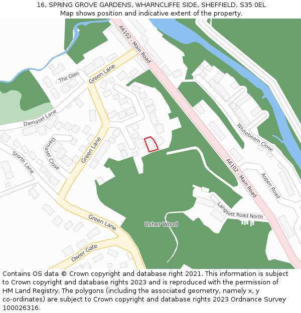 16, SPRING GROVE GARDENS, WHARNCLIFFE SIDE, SHEFFIELD, S35 0EL: Location map and indicative extent of plot