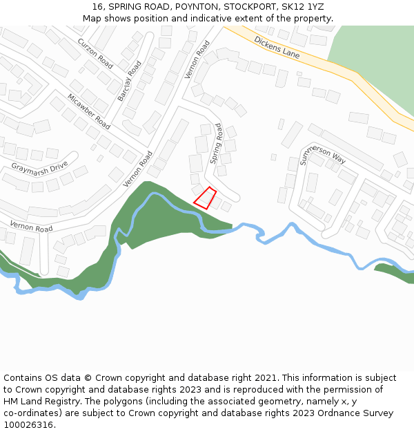 16, SPRING ROAD, POYNTON, STOCKPORT, SK12 1YZ: Location map and indicative extent of plot